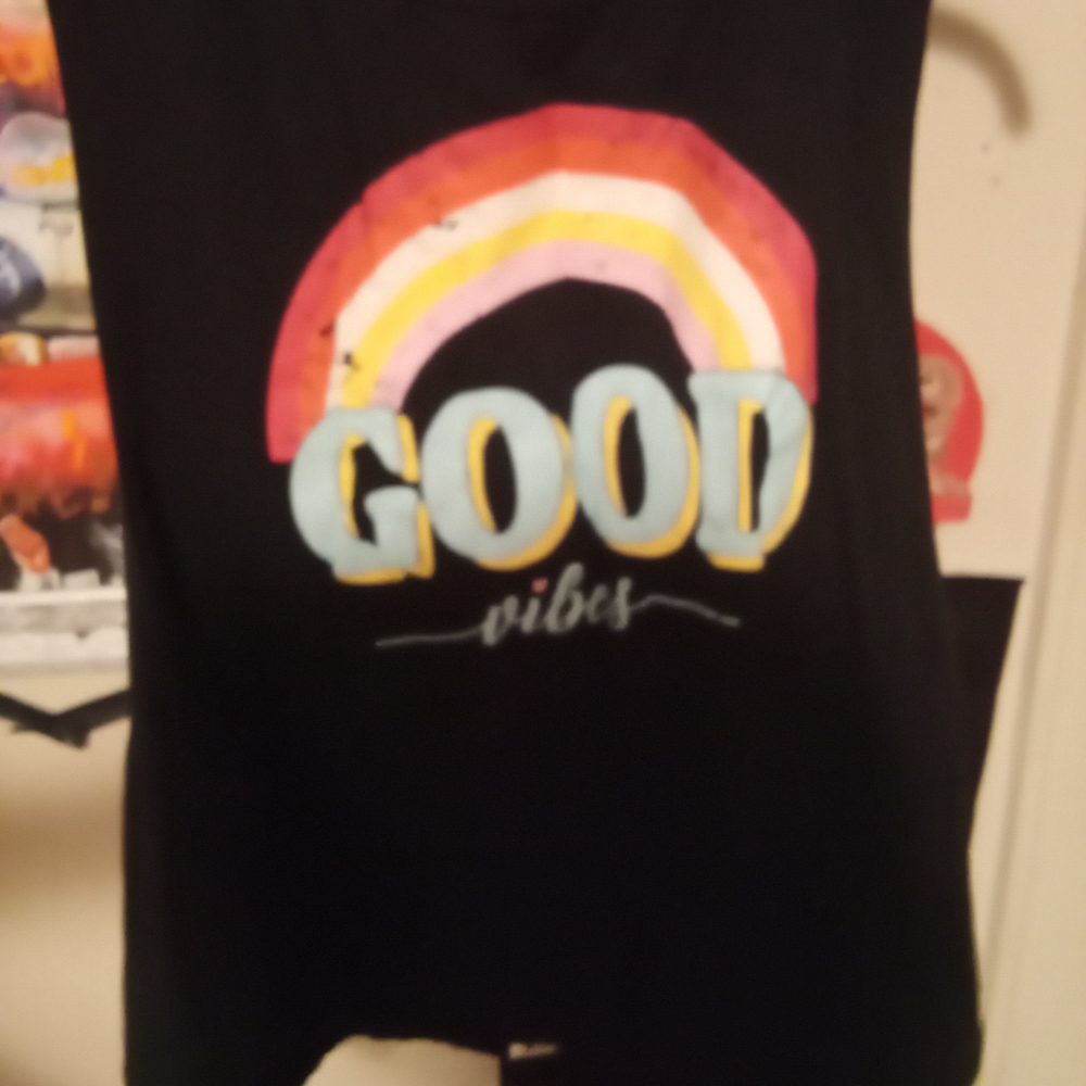 Time and Tru Black Crop Top with Colorful Graphic